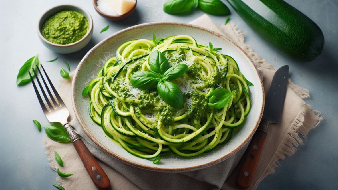 Zucchini-Spaghetti mit Pesto